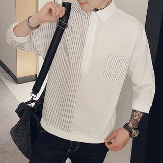 3/4-sleeve Stripe Panel Shirt