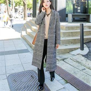 Glen-plaid Wool Blend Coat Black - One Size