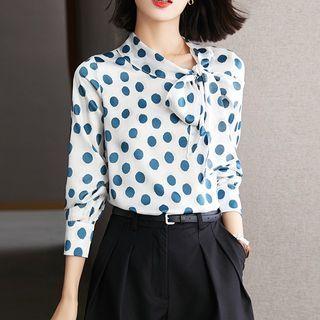 Long-sleeve Bow Dotted Chiffon Top