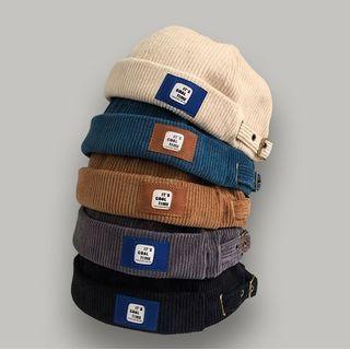 Lettering Applique Corduroy Brimless Hat