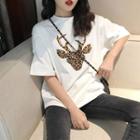Leopard Print Deer Elbow-sleeve T-shirt