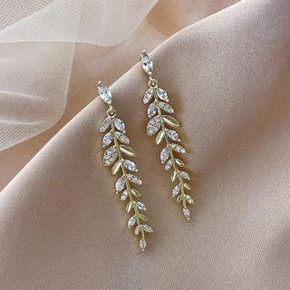 Rhinestone Leaf Dangle Earring 1 Pair - E2517 - Silver Needle - As Shown In Figure - One Size