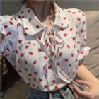 Drawstring Strawberry Printed Blouse As Shown In Figure - One Size