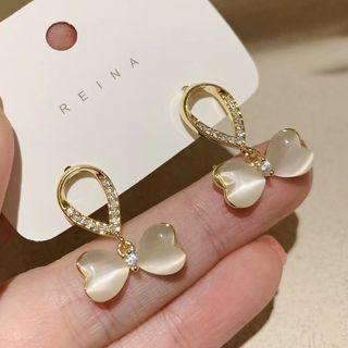 Rhinestone Bow Drop Earring C4-1-1 - 1 Pair - Gold & White - One Size