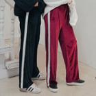 Band-waist Contrast-trim Velvet Pants