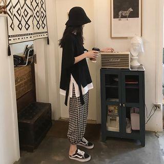 Mock Two Piece Short-sleeve T-shirt / Crop Harem Pants