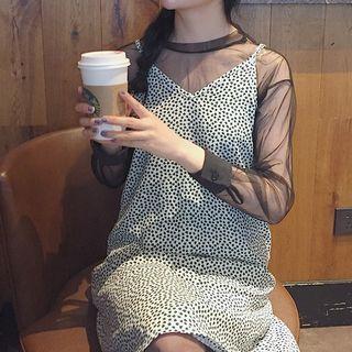 Set: Strappy A-line Dress + Long-sleeve See Through T-shirt Dress