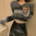 V-neck Cropped Sweater Gray - One Size
