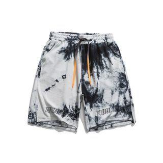 Tie-dye Lettering Drawstring Shorts