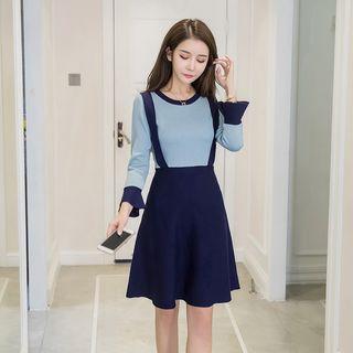 Color Panel Mock Two Piece Long Sleeve Dress