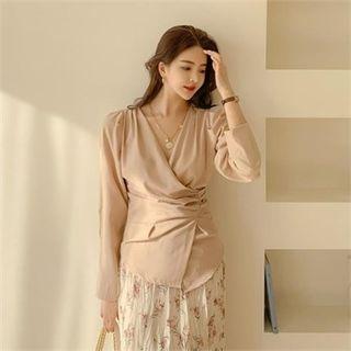 Ruched Surplice-wrap Blouse Beige - One Size