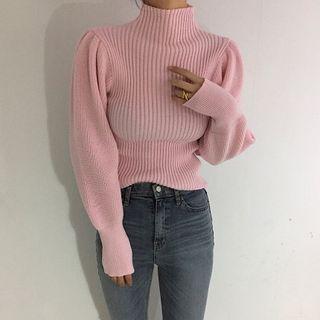 Long Sleeve Mock-neck Plain Ribbed Sweater