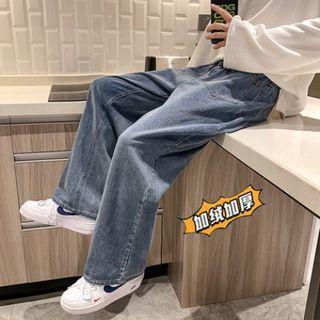 High-waist Wide-leg Fleece Jeans