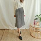 Accordion-pleat Houndstooth Long Skirt