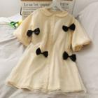 Ribbon-accent Mesh Mini Dress Almond - One Size