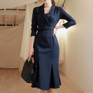 Belted Midi Mermaid Blazer Dress