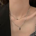Tag Pendant Layered Alloy Necklace 1 Pc - Tag Pendant Layered Alloy Necklace - Silver - One Size