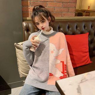 Elephant Print Sweater Grayish Pink - One Size