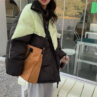 Two Tone Padded Jacket Black & Green - One Size