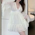 V-neck Ruffle Trim Mini A-line Dress / Camisole