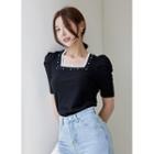 Square-neck Faux-pearl Top
