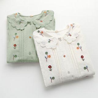 Peter Pan Collar Floral Embroidered Shirt