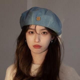 Applique Denim Beret Hat