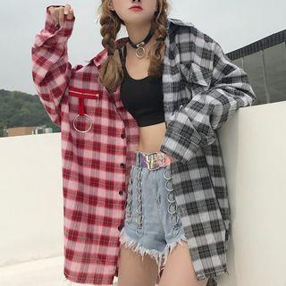 Two-tone Plaid Long Shirt