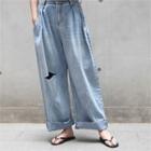 Pleated-front Slit-trim Jeans