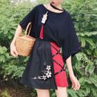 Tassel Elbow-sleeve T-shirt / Color Block A-line Skirt