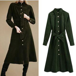 Long Sleeve Tie-waist Button Maxi Shirtdress