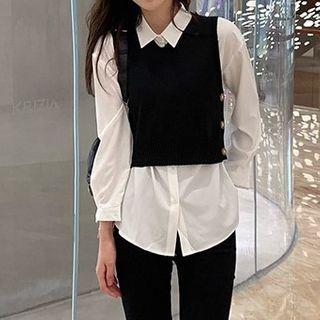 Plain Shirt / Cropped Sweater Vest