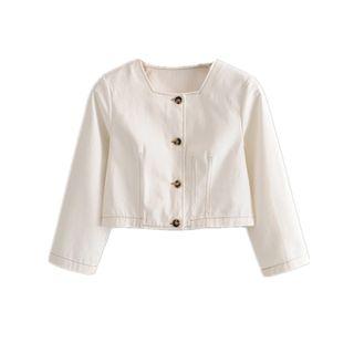3/4-sleeve Buttoned Crop Top