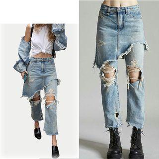 Fray Mock Two-piece Jeans