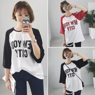 Lettering Elbow Sleeve Cold Shoulder T-shirt