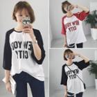 Lettering Elbow Sleeve Cold Shoulder T-shirt