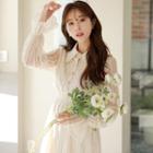 Collared Bell-sleeve A-line Lace Dress