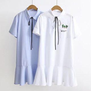 Short-sleeve Embroidered Collared Dress