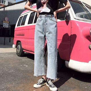 High-waist Wide-leg Fray Hem Jeans