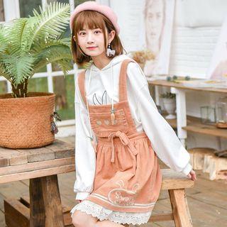 Embroidered Lace Trim Corduroy Pinafore Dress