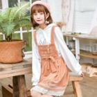 Embroidered Lace Trim Corduroy Pinafore Dress