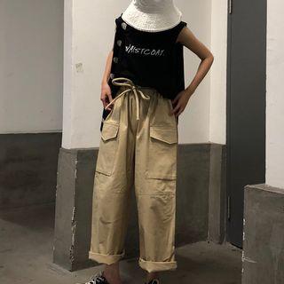 Letter Tank Top / Wide-leg Cargo Pants