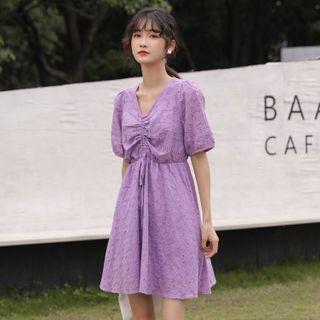 Eyelet Lace Drawstring Short-sleeve Mini A-line Dress