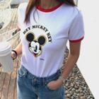 Contrast-trim Mickey Print T-shirt