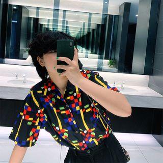 Geometric Print Elbow-sleeve Shirt