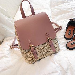 Woven Straw Panel Backpack