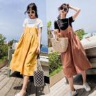 Set: Short Sleeve Letter T-shirt + Cropped Wide-leg Jumper Pants