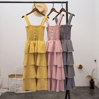 Sleeveless Midi Plaid Layered Dress