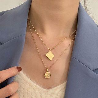 Disc Pendant Layered Alloy Necklace