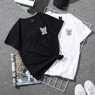 Couple Matching Short-sleeve Cat Embroidered T-shirt